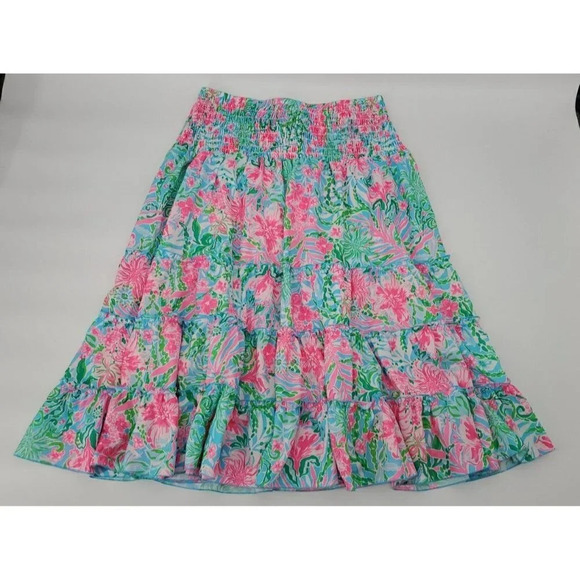Lilly Pulitzer Deavan Midi Skirt Amalfi Blue Pink Leaf it Wild Size Large NWT - Picture 4 of 9